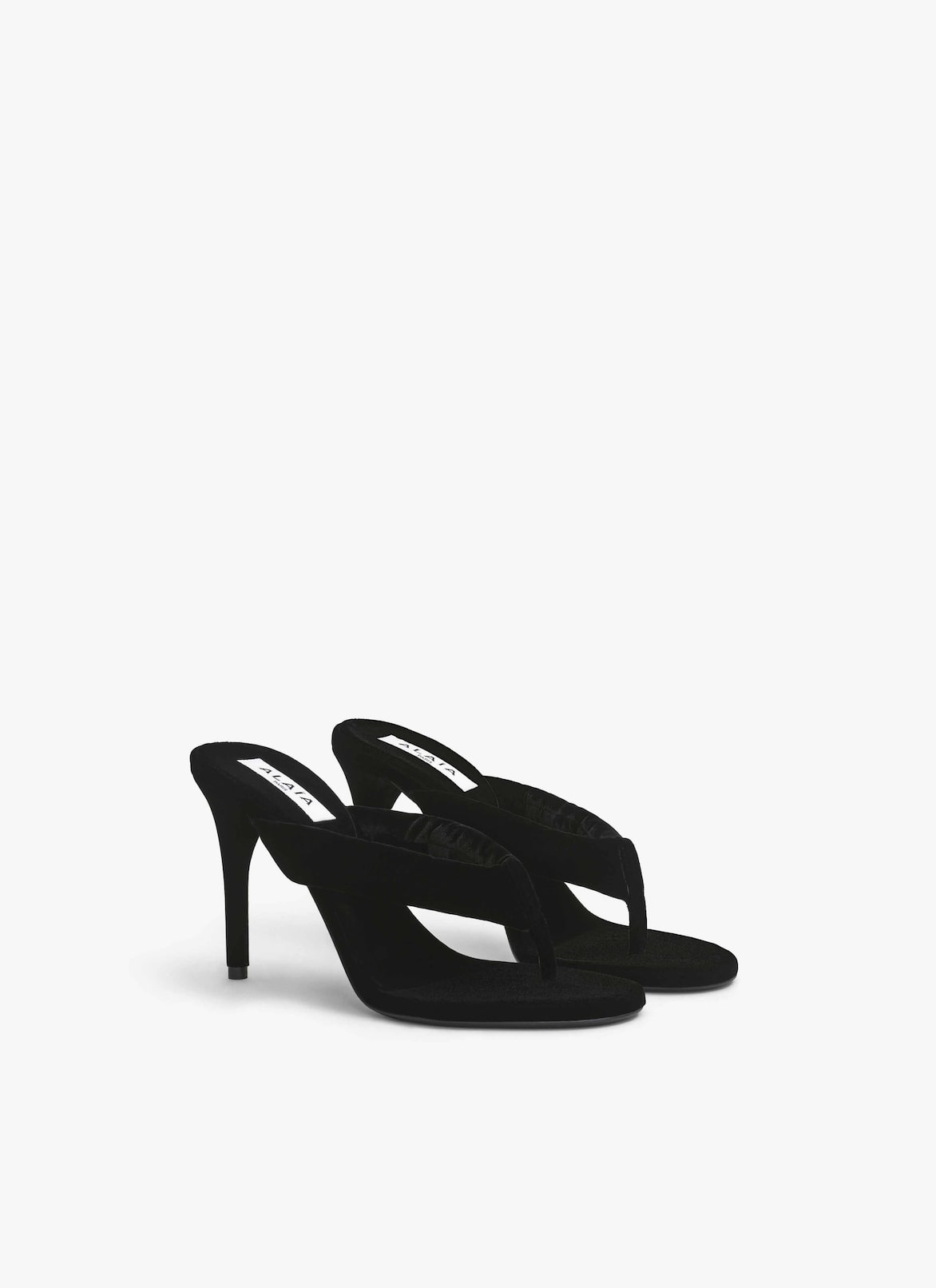 HEEL THONG MULES IN VELVET ALAÏA BLACK HEEL THONG MULES IN VELVET